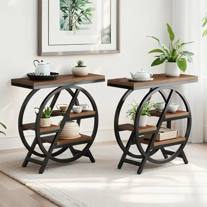 Narrow Side Table with 4-Tier Storage