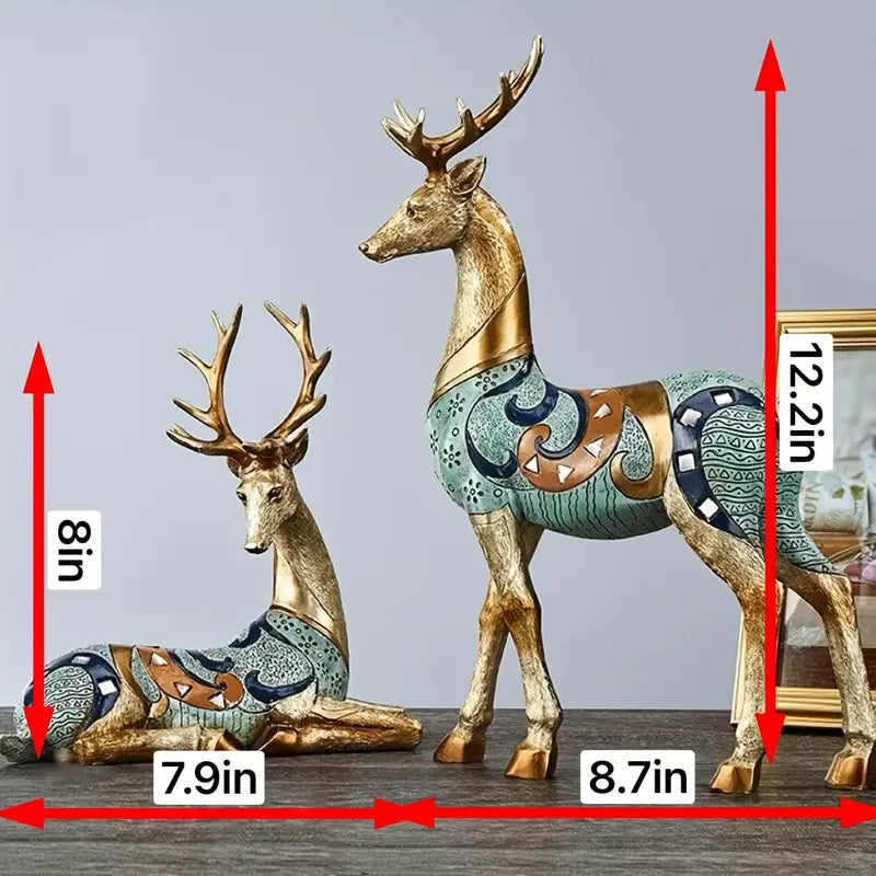 Set of 2 Elegant Golden Deer Home Art Statue Decor
