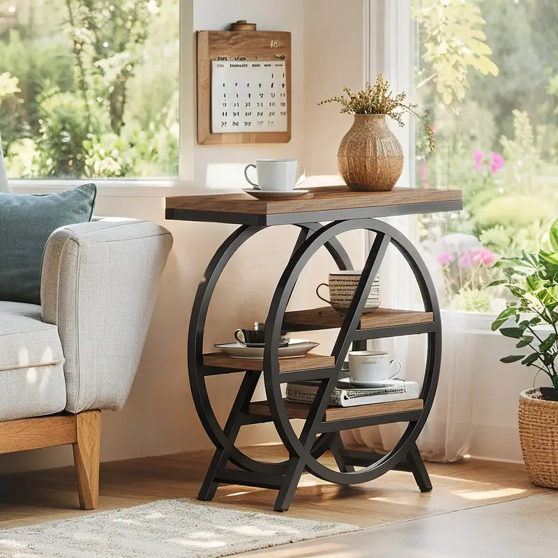 Narrow Side Table with 4-Tier Storage